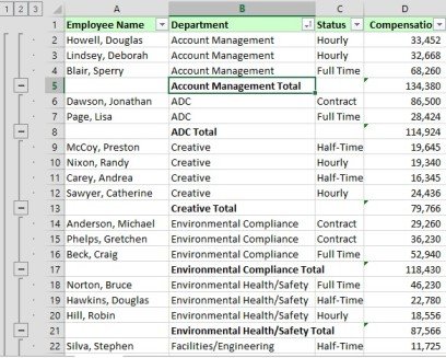 MS Excel Report department wise