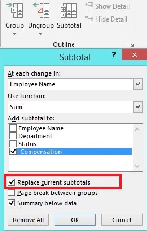 Replace current Subtotal 