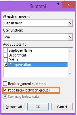 Subtotal for page break